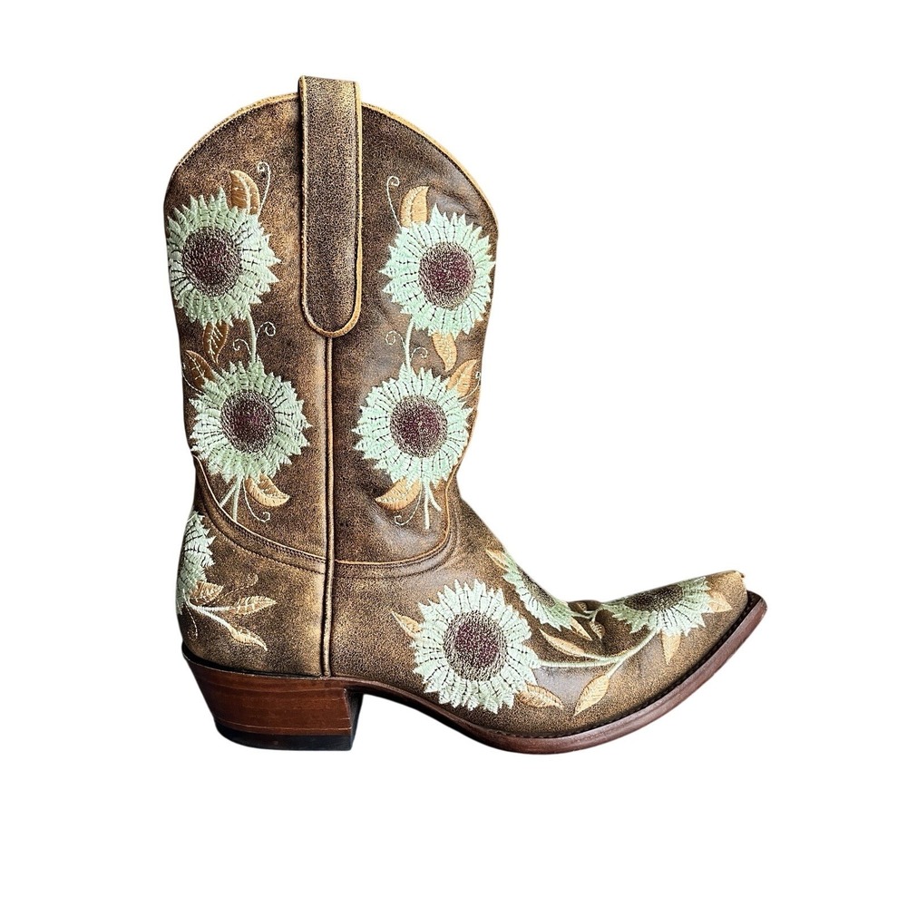 Old Gringo Girasoles Sunflower Embroidered Pointed Toe Cowgirl Boots 10"‎  8.5